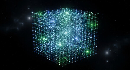 Abstract digital cube network with data connection, futuristic structure, and complex system in virtual space