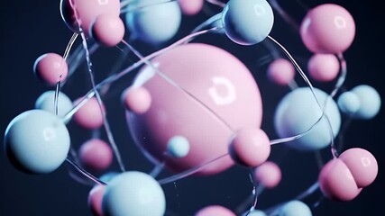 Abstract 3D Render of Pink and Blue Spheres Connected by Wires on a Dark Backdrop
