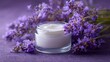 © Mrs. Studio - Cream Jar with Lavender Flowers on Purple Background for Skincare