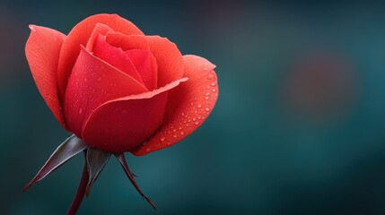 Wall Mural - a red rose with dew drops on it