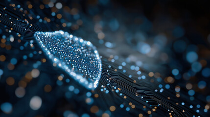 Canvas Print - abstract brain: a captivating macro view of an illuminated digital brain, with circuit board, the im