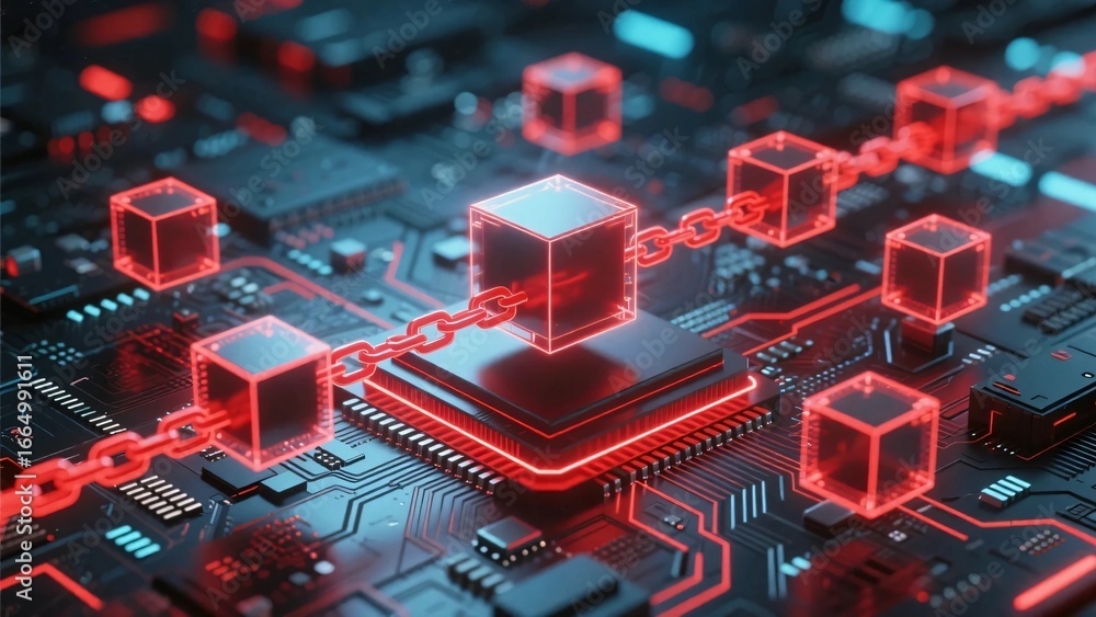 ภาพประกอบ Stock Futuristic blockchain network illustration with glowing ...