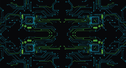 Abstract Circuit Board Pattern Technology Background Green and Blue PCB Texture