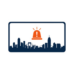 Cityscape Alert Icon with Skyline Silhouette