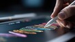 © Ibnu - Close-up of a hand using a stylus to create colorful, abstract lines on a tablet screen