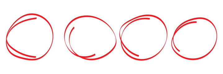 Wall Mural - red circle line hand drawn set. highlight mark hand drawing circle isolated on white background. han