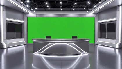 Modern News Studio with Green Screen