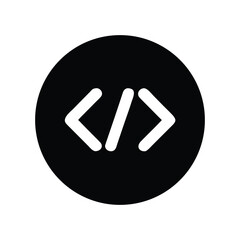 Black Circle with Code Icon Symbol in White