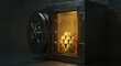 © deka - Dark vault with gold bars secured inside, illuminated by interior light.