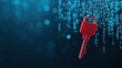 © MAY - security risk data Digital representation of encrypted data with a red key hovering above, indicating a security breach.