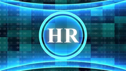 Blue Digital Circle with HR Text Over Binary Code Data Stream human resources personnel