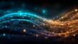 © gskoo - Abstract glowing waves of blue and orange particles creating a magical and energetic light display on a dark background