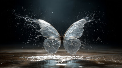 Wall Mural - Water spray creating the illusion of a butterfly with open wings
