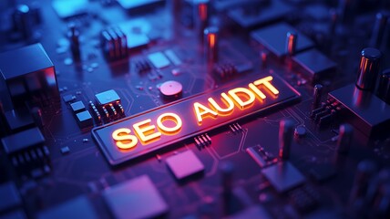 SEO Audit text on a circuit board search engine optimization