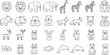 © Kinza - Collection of line art illustrations depicting various animals in a simple and minimalist style