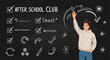 © LENI - Creative presentation for after school club with hand-drawn elements and student character