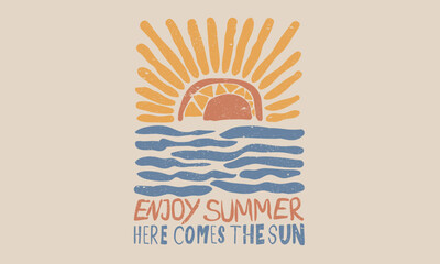 Wall Mural - Enjoy summer. Sunshine paradise graphic print design. Beach modern abstract art. Sunshine on my mind. Summer vibes artwork.