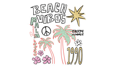Wall Mural - Sunshine paradise graphic print design. Beach modern abstract art. Sunshine on my mind. Summer vibes artwork. Peace symbol. Graffiti Tropical palm tree design.