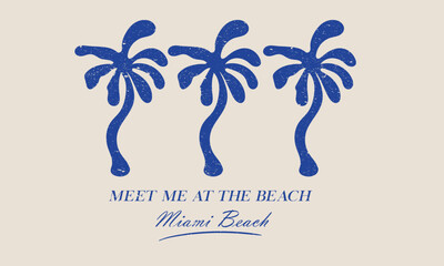 Wall Mural - Meet me at the beach. Palm paradise artwork. Here comes the sun. Tropical palm tree design.  Summer vibes artwork. Summer line drawing. 