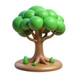©  Oll Work - 3d stylized lush green tree with rounded canopy on soil base transparent background