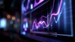 © CaspernikMed - Dynamic digital financial graph with glowing purple and blue trend lines on dark background displaying market analytics data for investment technology