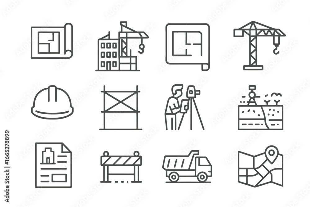 Construction Element Icons. Line style icons of construction and ...