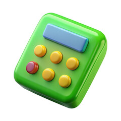 3d cartoon calculator with colorful buttons and screen display transparent background