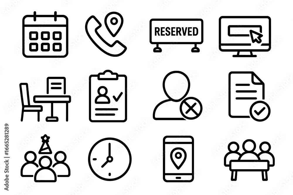 Reservation Icon Blue Reservation Icons Collection. Line style icons of reservation and ...