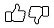 © VectorCraze - Black outline icons of thumbs up and thumbs down on white background, symbolizing approval, disapproval, feedback, and opinion