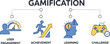 © Saeeda - Conceptual illustration of gamification elements: user engagement, achievement, learning, and challenge.