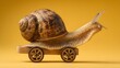 © Areena - Speedy Snail on Yellow Background with Wheels - Playful and Creative Concept Image