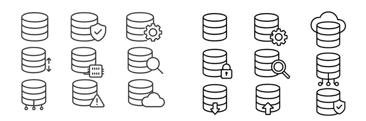 Database icons showcasing management, security, and cloud features in a technology-themed layout