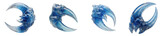 Four blue crab claws isolated on transparent background, showcasing the intricate details and textures of these marine crustaceans