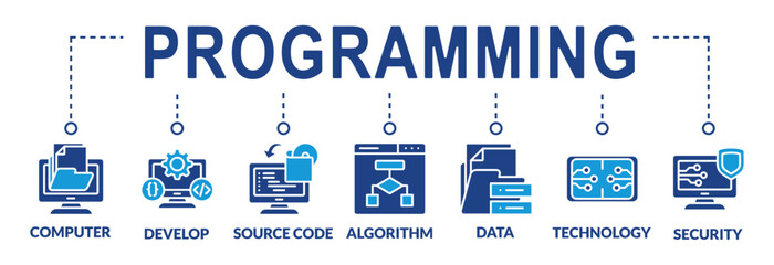 programming and coding background vector illustration with icons and keywords