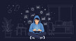 © PRISTA - Illustrative depiction of a digital nomad working with tablet in modern workspace