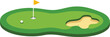 © OKAN - Golf course putting green with flag and sand bunker vector illustration in green color design