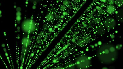Wall Mural - green digital particles shooting toward the viewer, forming a starburst effect in a matrix-inspired 
