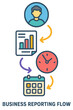 © Vadim - Business reporting flow schedule diagram showing analysis, time, and schedule