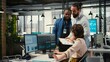 © DC Studio - Diverse corporate staff working together on report writing in the office, collaborating on building a new development strategy. Reviewing insights to enhance efficiency and progress.