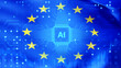 © Grispb - European Union flag with AI microchip symbol, representing artificial intelligence, digital transformation, technology, innovation, future industry. Artificial Intelligence, Technology, Innovation.