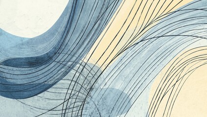 Wall Mural - abstract blue and beige watercolor curves