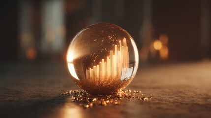 Wall Mural - crystal ball with glowing bar graph inside, symbolizing growth and success, rests on textured surfac