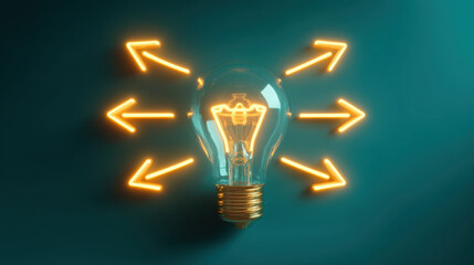 Wall Mural - glowing light bulb with bright arrows radiating outward symbolizes creativity and innovation. vibran