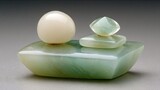 Carved jade perfume bottle with decorative sphere.