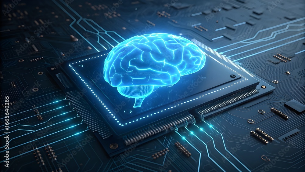 Artificial intelligence brain on a computer chip with circuit board ...