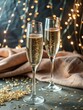 © udomsak - Elegant champagne toast with golden confetti falling on a luxurious tablecloth