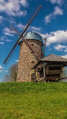 Wall Mural - Clouds Passing Over Traditional Windmill In Countryside Holland - Timelapse