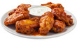 © Shahanaj - a plate of chicken wings with buffalo sauce and ranch dressing, isolated on a Transparent background PNG