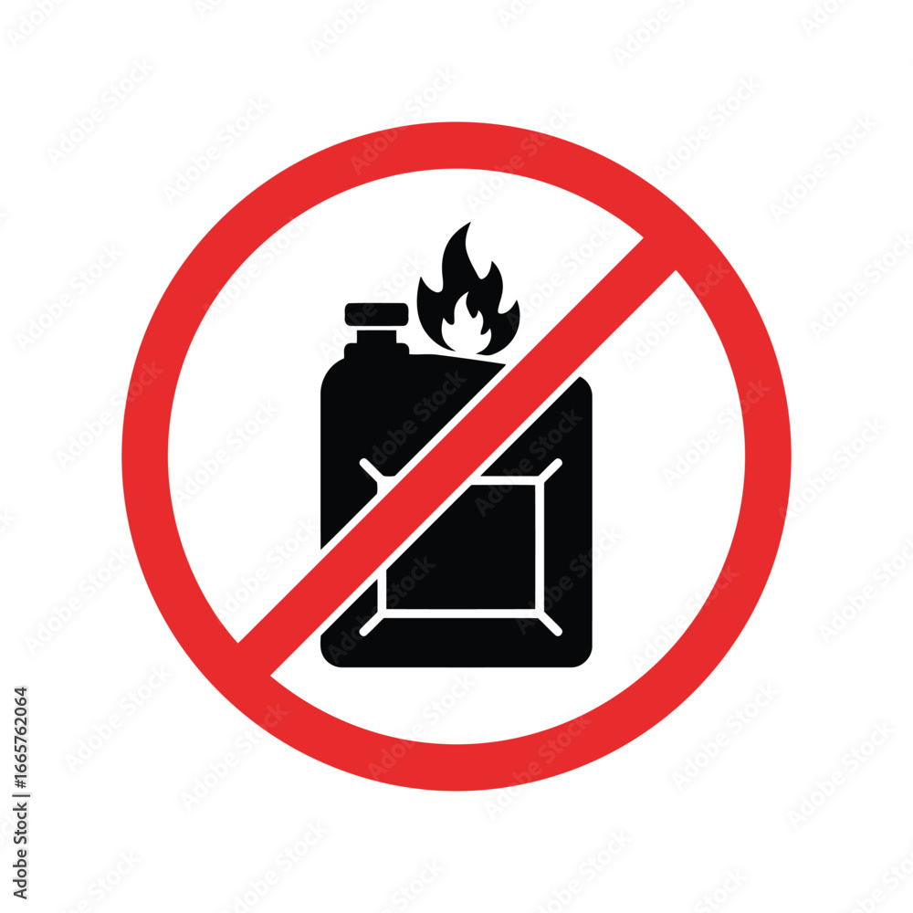 Flammable liquid prohibition sign no fuel canister icon warning symbol  safety alert Stock Vector | Adobe Stock, image size:1000x1000