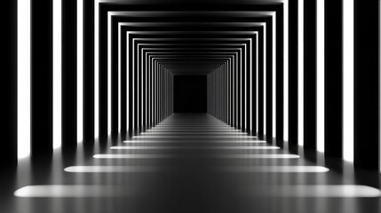 Wall Mural - futuristic tunnel with glowing lights leading into darkness, creating a sense of depth and mystery